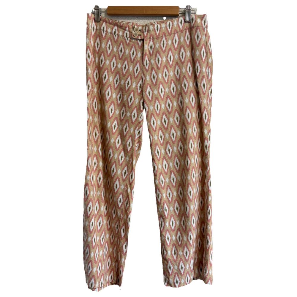 Carole Little Size 4 Linen Viscose Southwestern Aztec Wide Leg Pants Boho Beachy